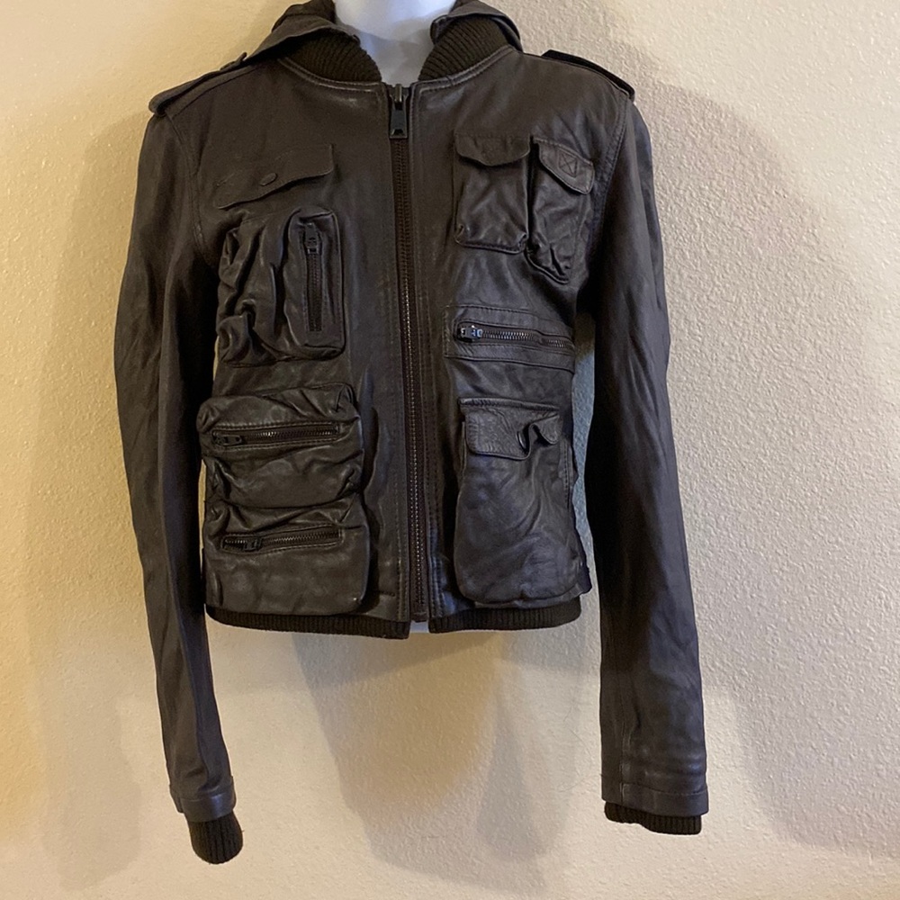 Blues Heroes brown genuine leather jacket sz- S
